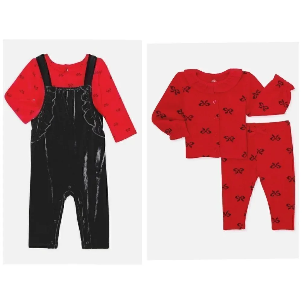New baby girl Christmas outfit bundle of cardigan set and overall outfit